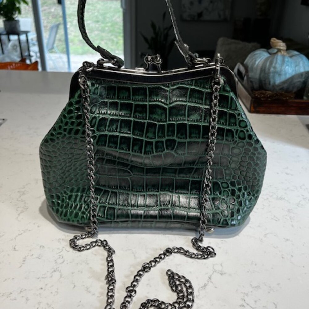 Patricia Nash Green Crocodile print Laureana Leather Frame Satchel Crossbody